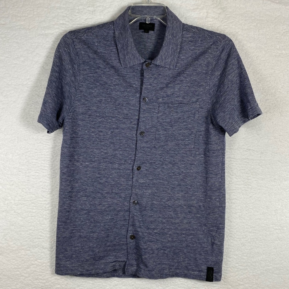 Todd Snyder Men's Navy Cotton Linen Knit Short Sleeve Button Down Shirt Medium